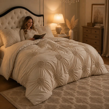 Komplet posteljine s rozetastom teksturom i jastučnicama