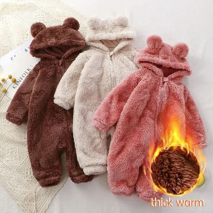 Mono de forro polar para bebé con capucha de oso