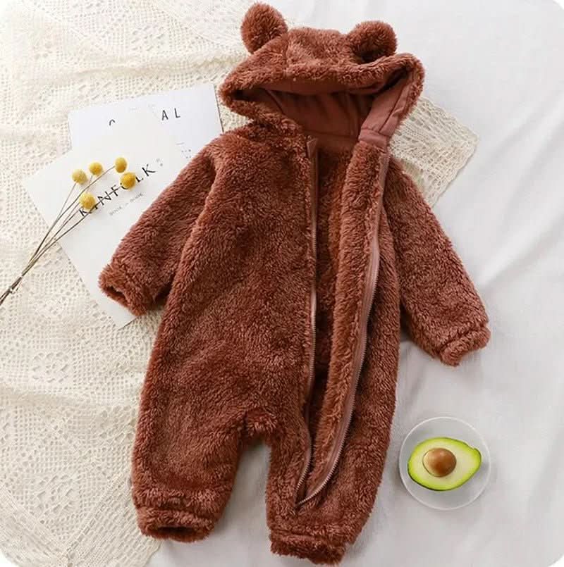 Mono de forro polar para bebé con capucha de oso
