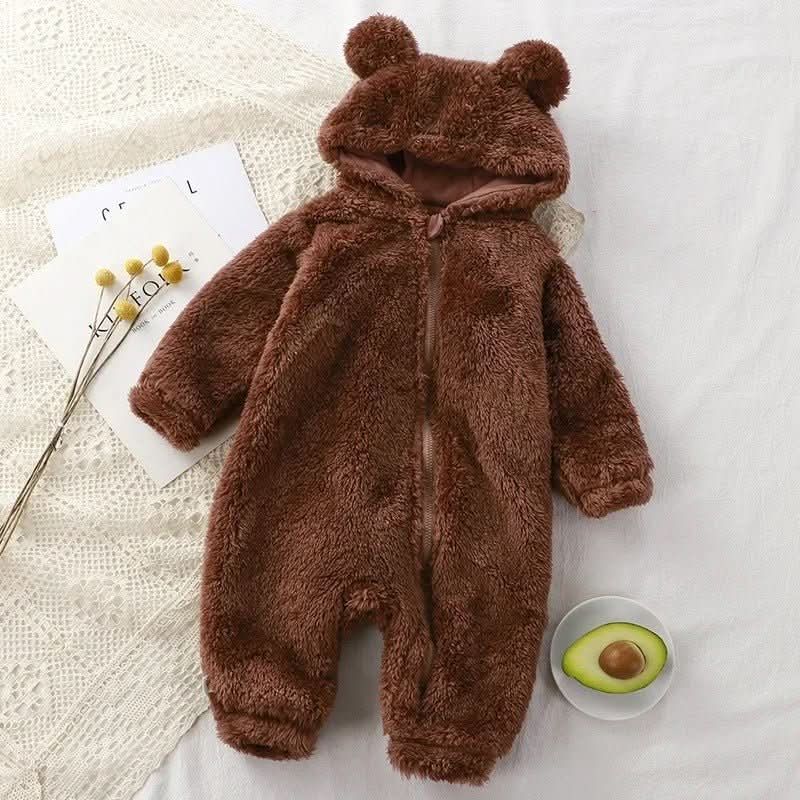 Mono de forro polar para bebé con capucha de oso