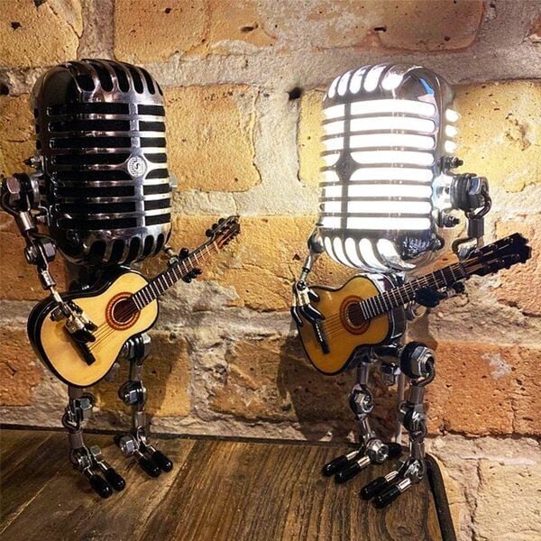 Lámpara de mesa decorativa LED con micrófono y guitarra
