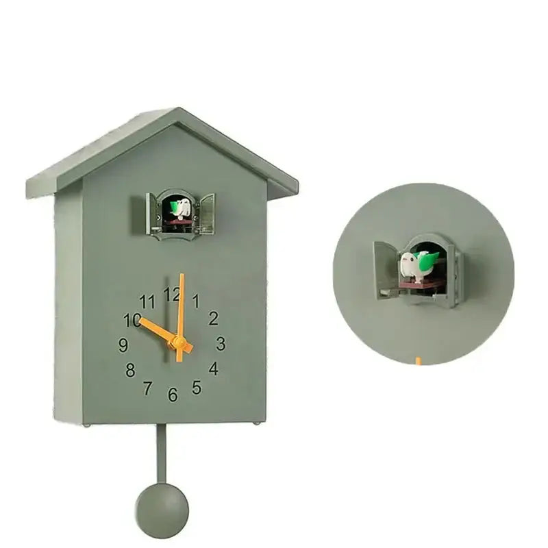 Reloj de cuco moderno con forma de casa, péndulo y modo nocturno