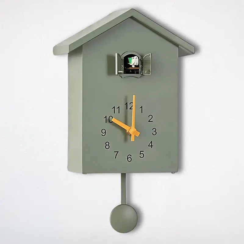 Reloj de cuco moderno con forma de casa, péndulo y modo nocturno