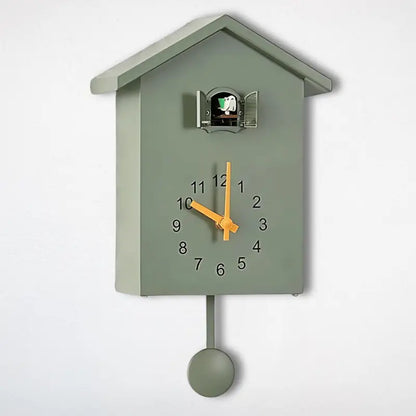 Reloj de cuco moderno con forma de casa, péndulo y modo nocturno