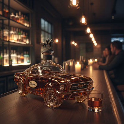 Decantador de whisky automático de vidrio con diseño de coche clásico y figura de caballo
