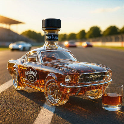 Decantador de whisky automático de vidrio con diseño de coche clásico y figura de caballo
