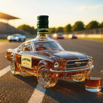 Decantador de whisky automático de vidrio con diseño de coche clásico y figura de caballo