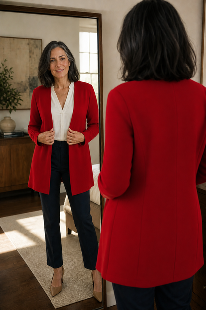 Damen Longblazer mit V-Ausschnitt und Knopfverschluss