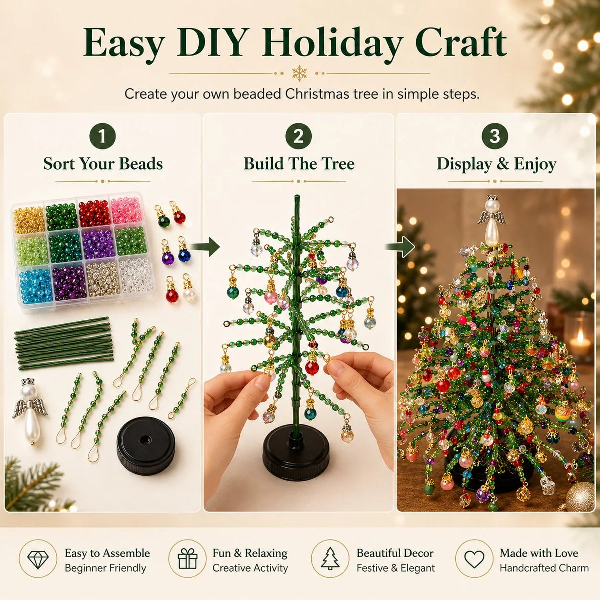 Kit de manualidades DIY de árbol de Navidad con cuentas para una decoración festiva creativa