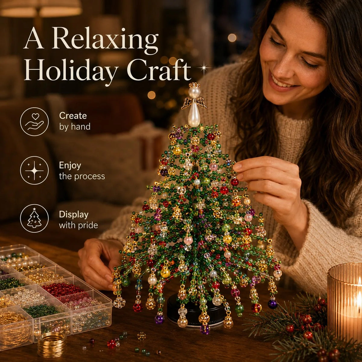 Kit de manualidades DIY de árbol de Navidad con cuentas para una decoración festiva creativa