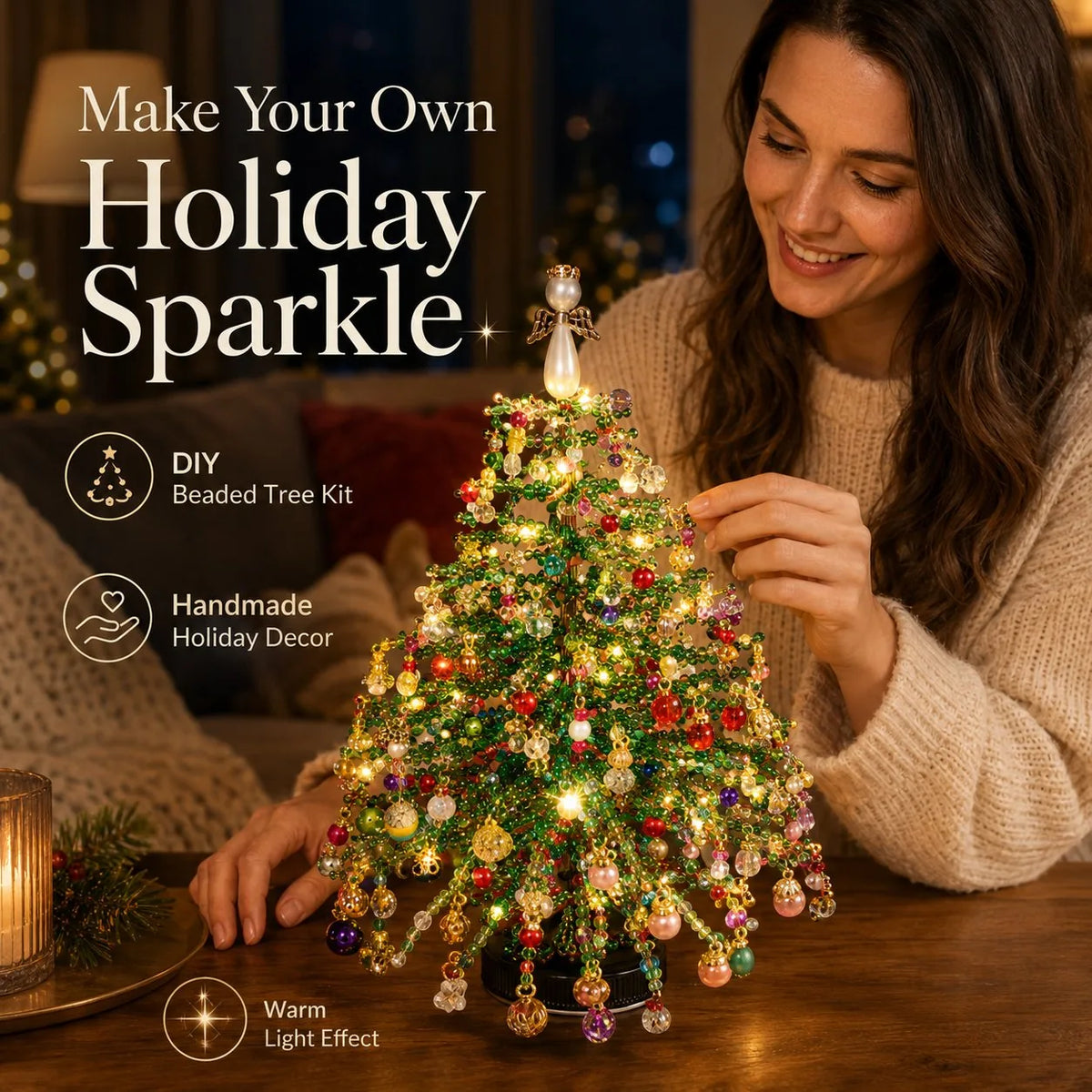 Kit de manualidades DIY de árbol de Navidad con cuentas para una decoración festiva creativa