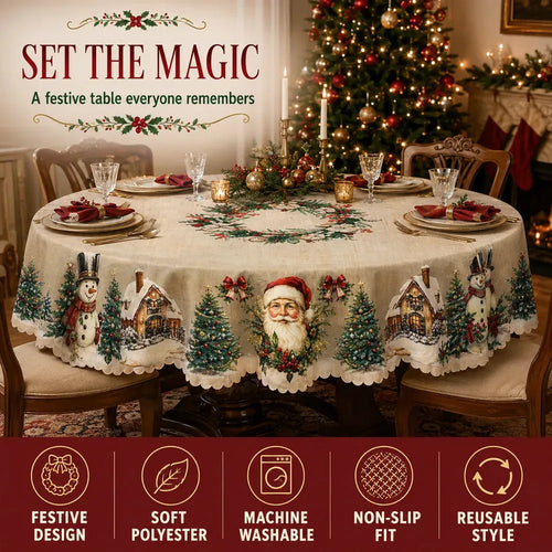Mantel de mesa navideño con motivos navideños festivos clásicos para el hogar
