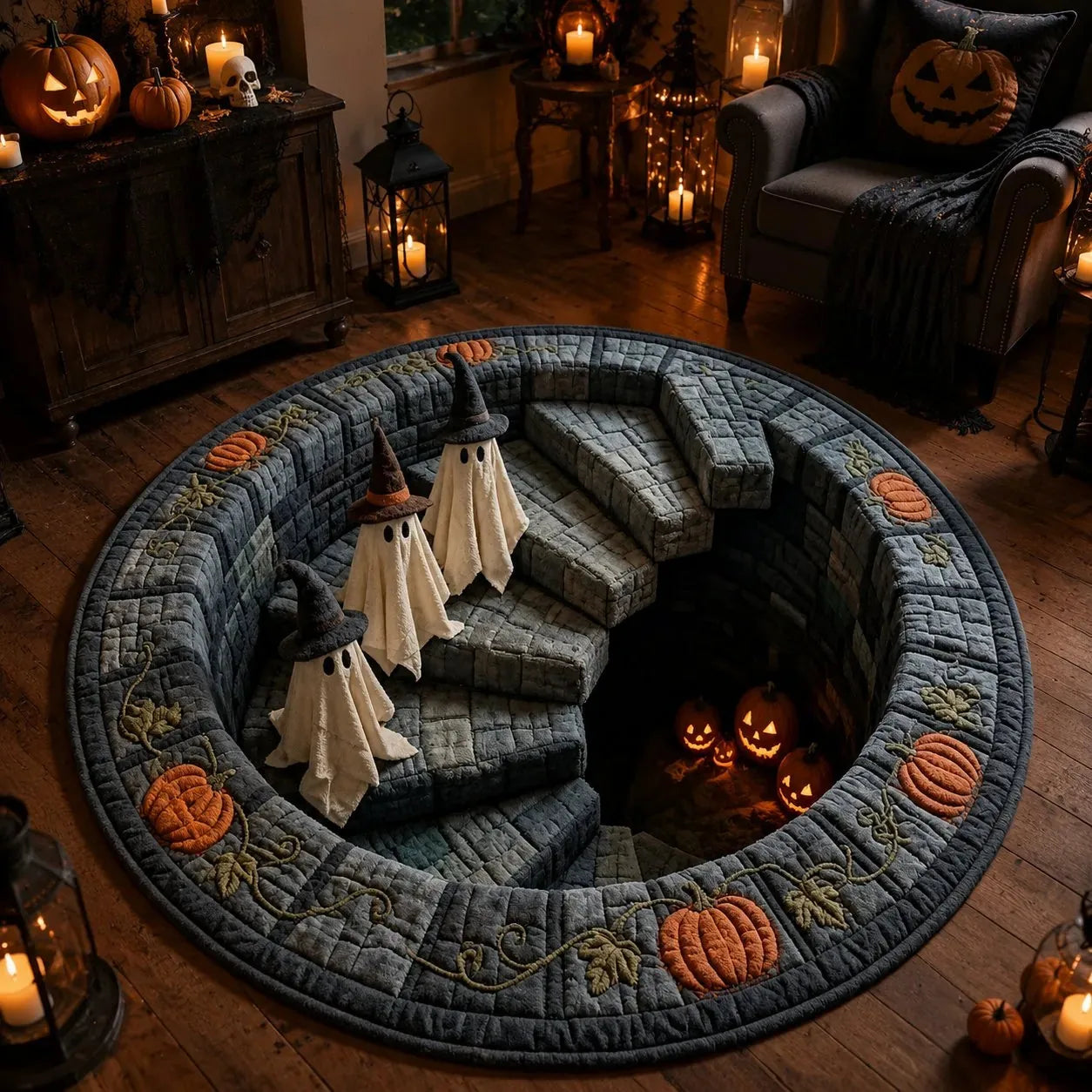 Alfombra redonda de Halloween en 3D con motivo de terror