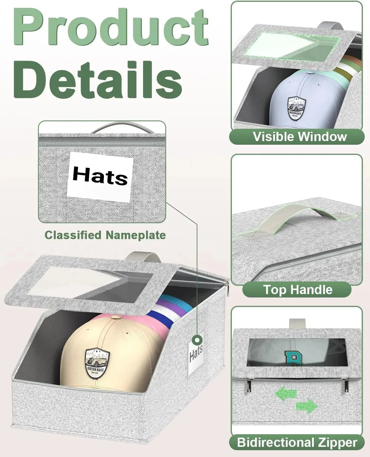 Caja de almacenamiento apilable para gorras, ropa y juguetes