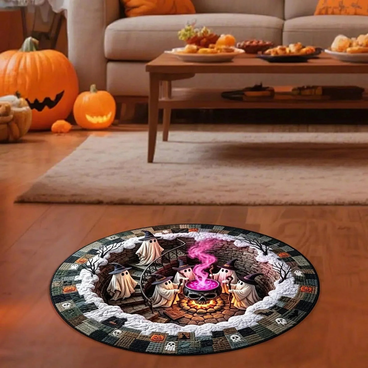Alfombra redonda de Halloween en 3D con motivo de terror