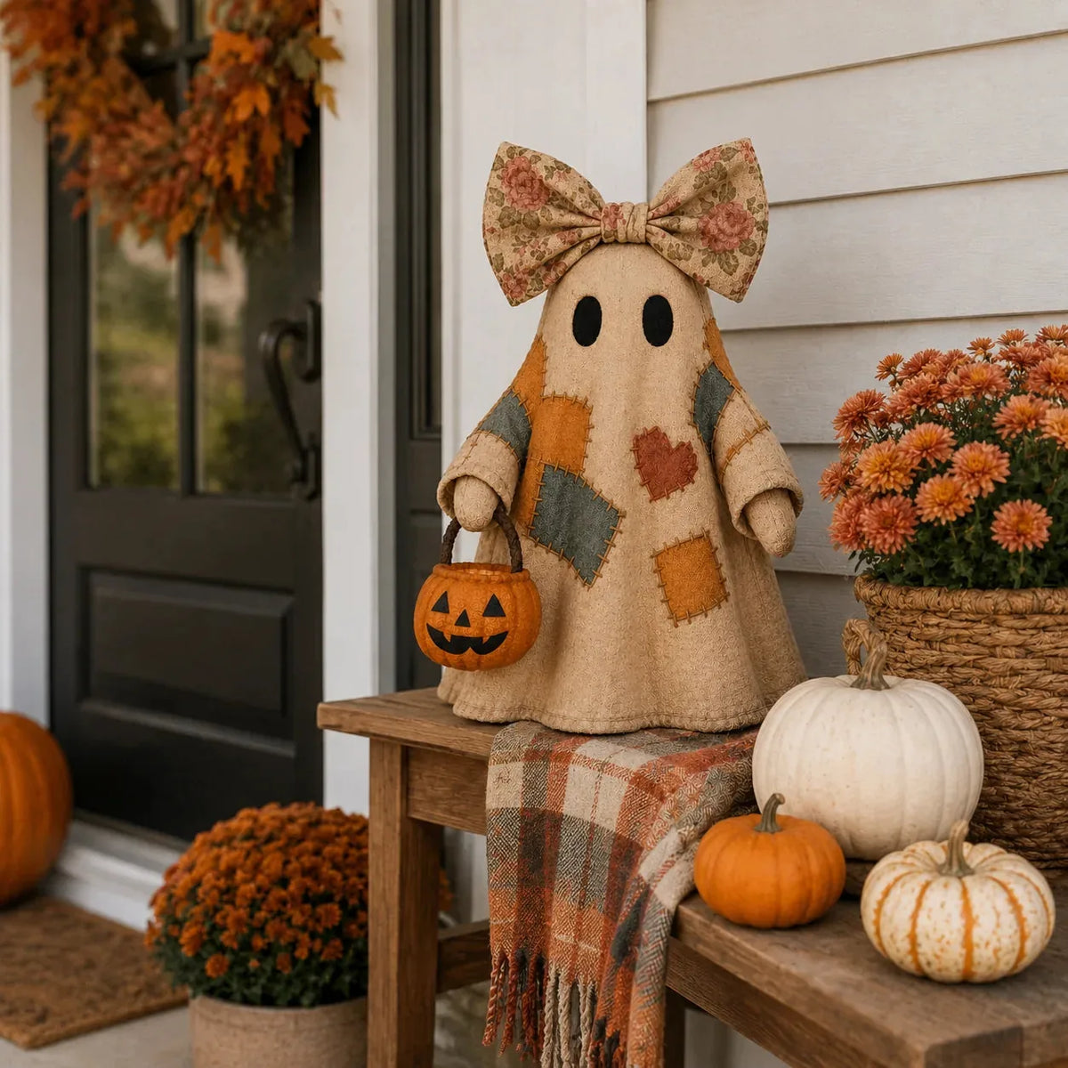 Figura de fantasma de patchwork iluminada como decoración de Halloween