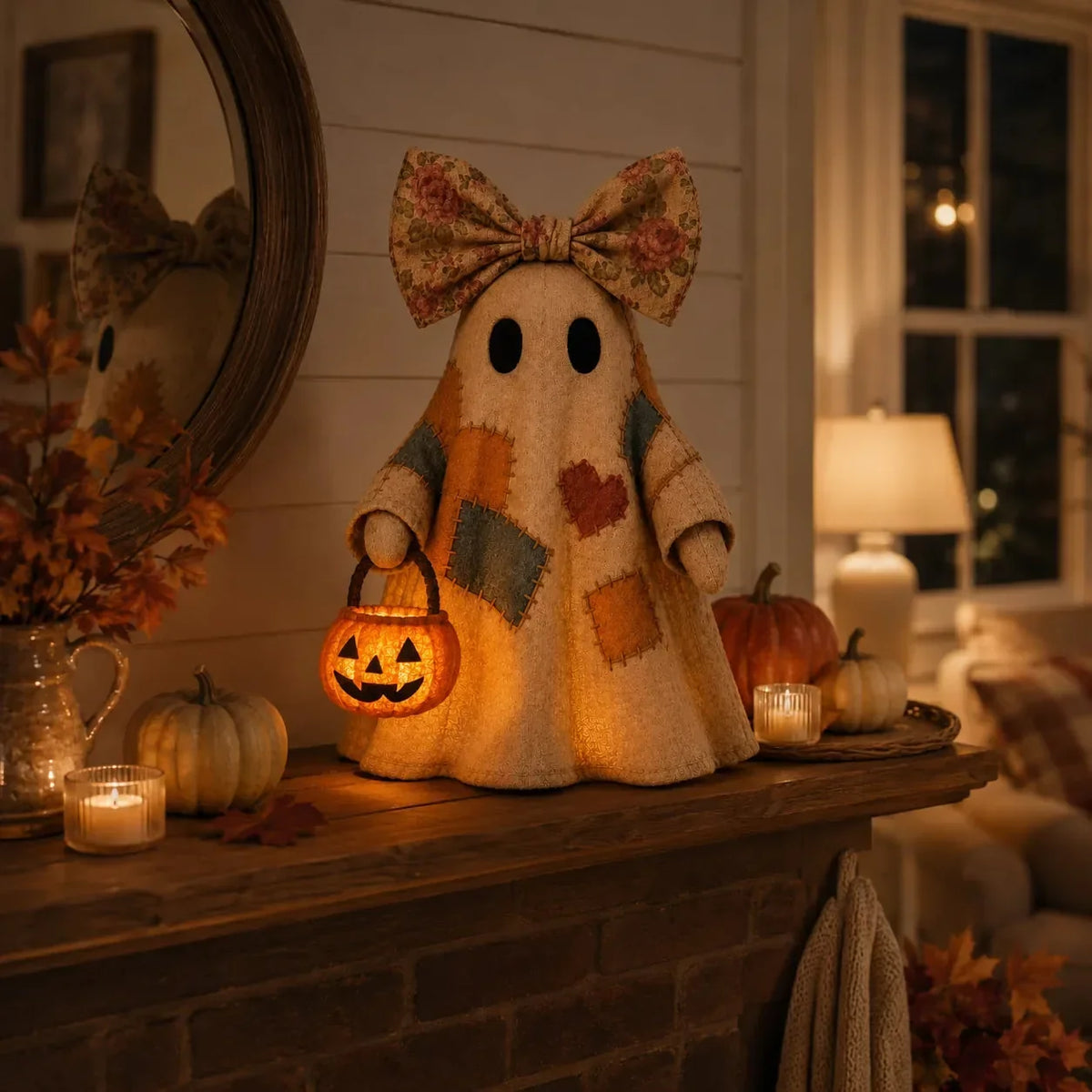 Figura de fantasma de patchwork iluminada como decoración de Halloween