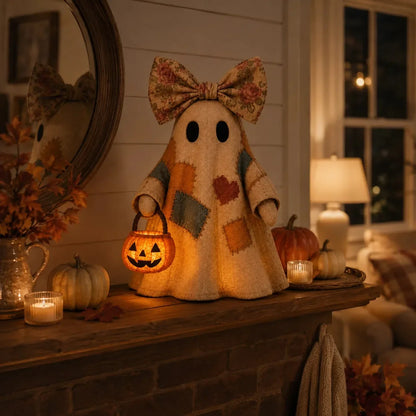 Figura de fantasma de patchwork iluminada como decoración de Halloween