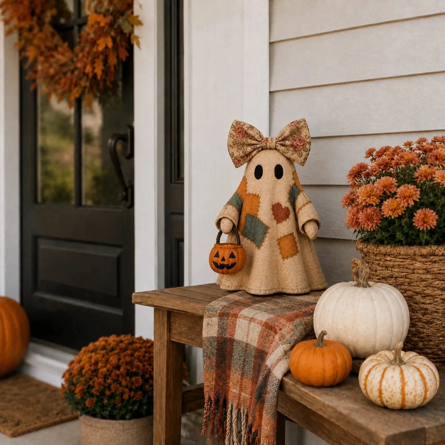 Figura de fantasma de patchwork iluminada como decoración de Halloween