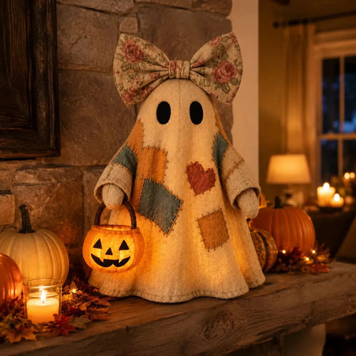 Figura de fantasma de patchwork iluminada como decoración de Halloween