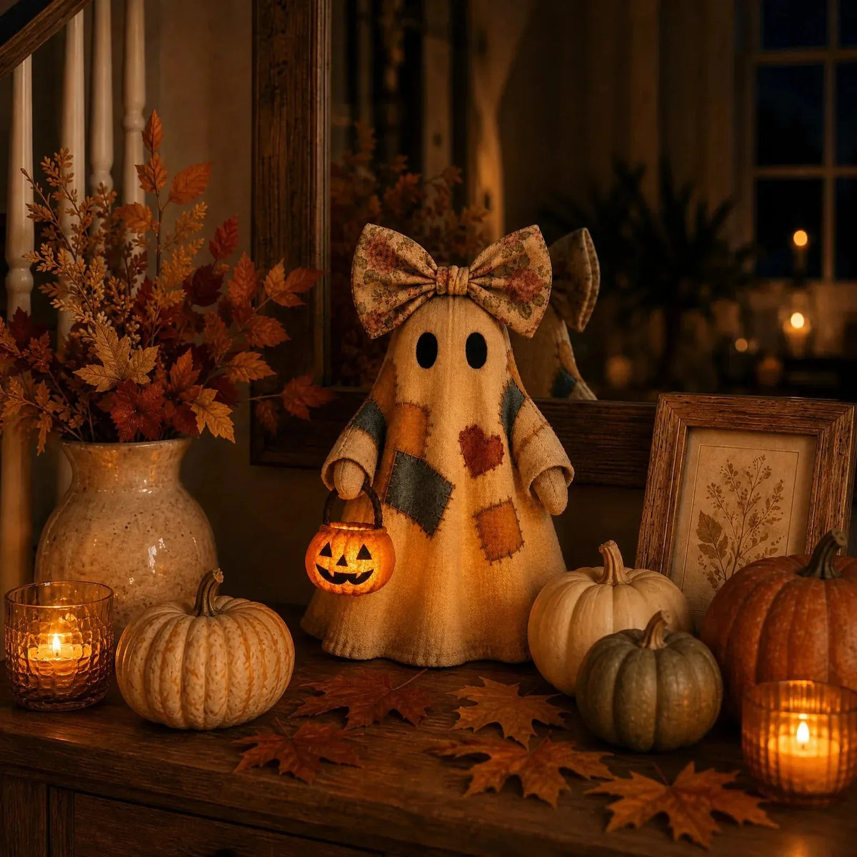 Figura de fantasma de patchwork iluminada como decoración de Halloween