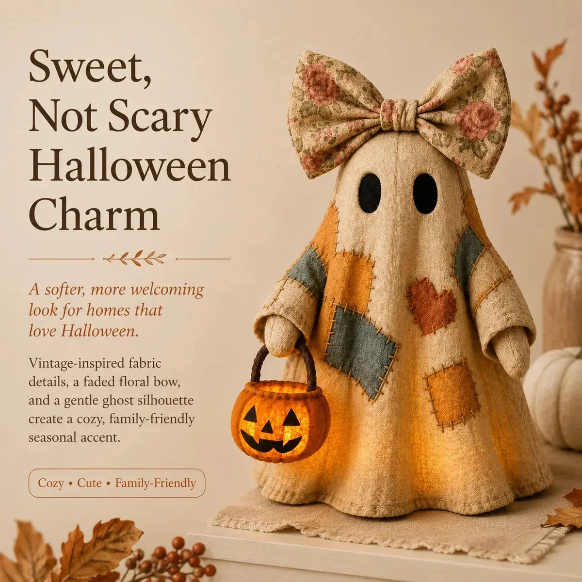 Figura de fantasma de patchwork iluminada como decoración de Halloween