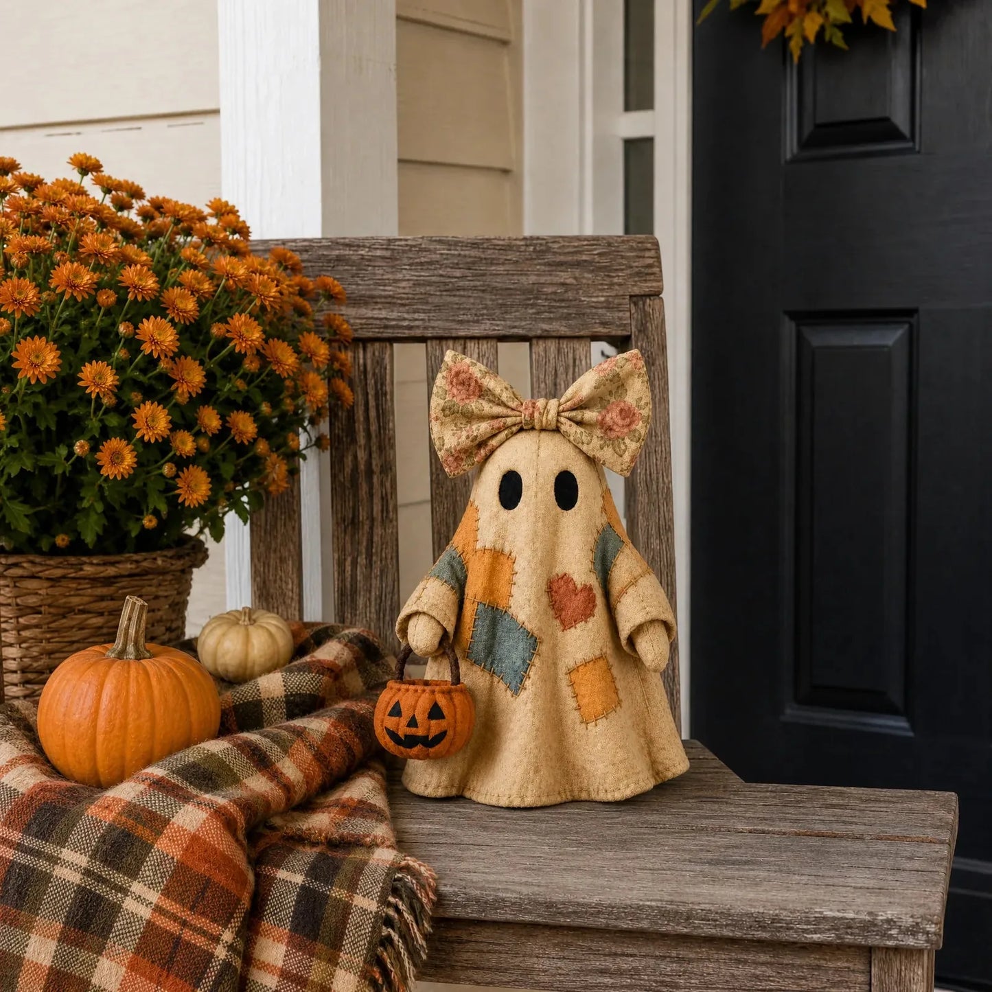 Figura de fantasma de patchwork iluminada como decoración de Halloween
