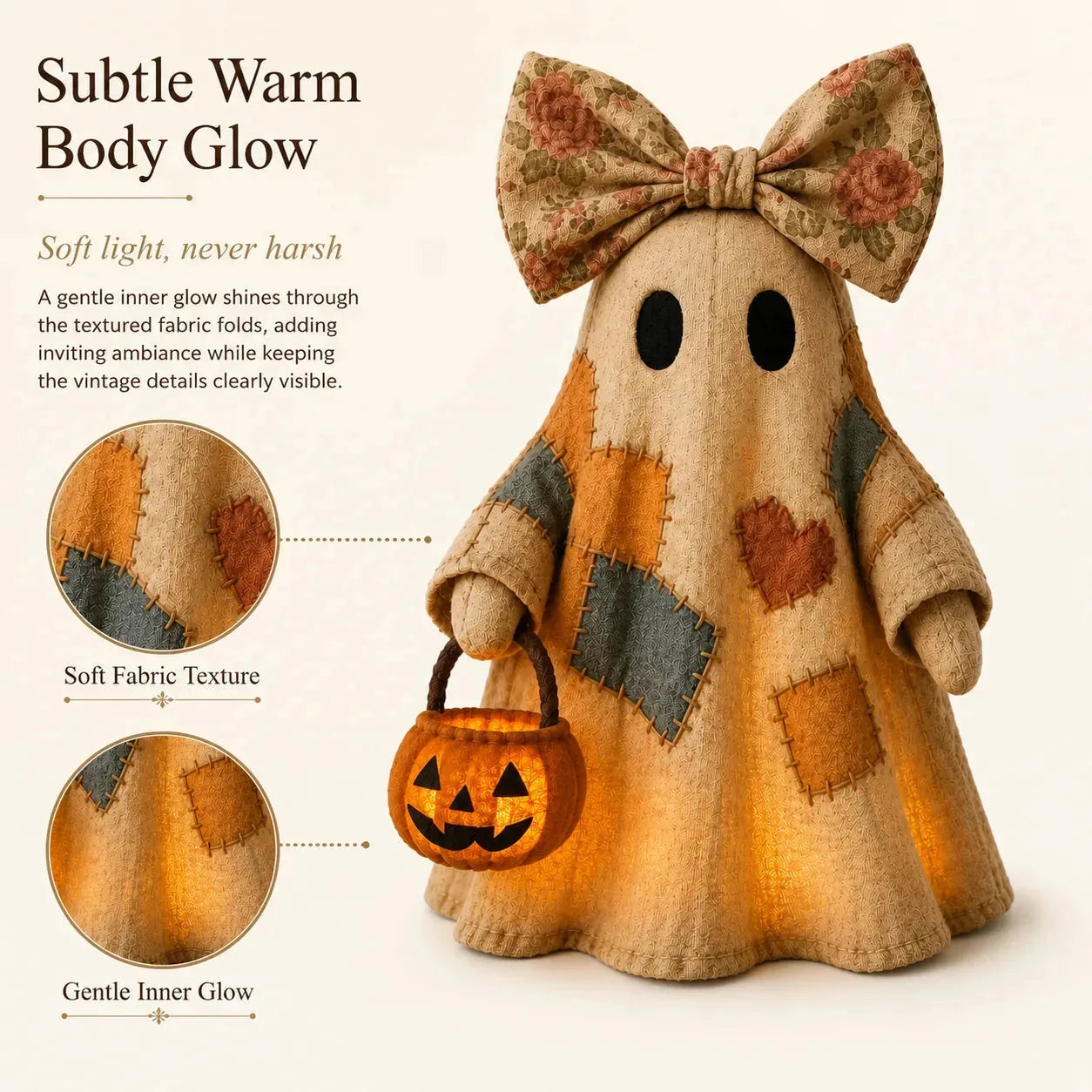Figura de fantasma de patchwork iluminada como decoración de Halloween