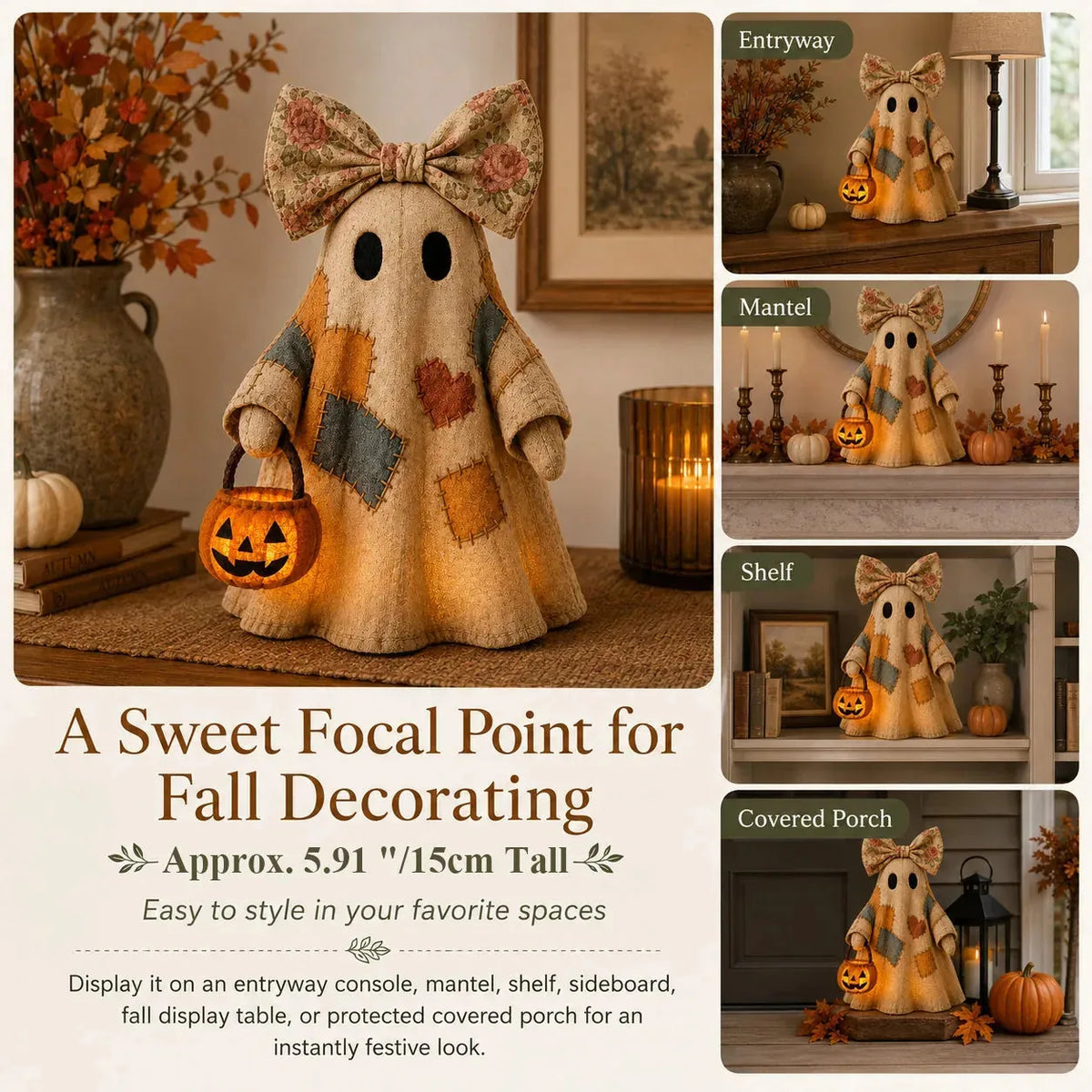 Figura de fantasma de patchwork iluminada como decoración de Halloween