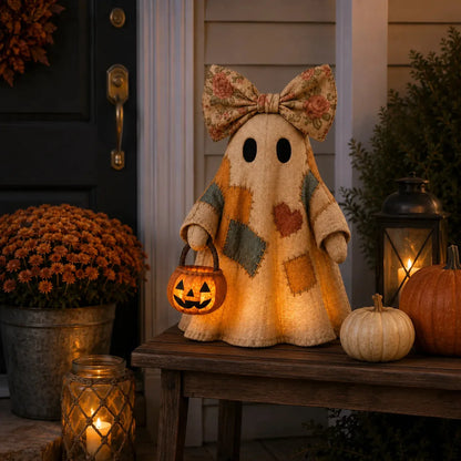 Figura de fantasma de patchwork iluminada como decoración de Halloween
