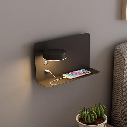 Aplique de pared con estante y puerto USB