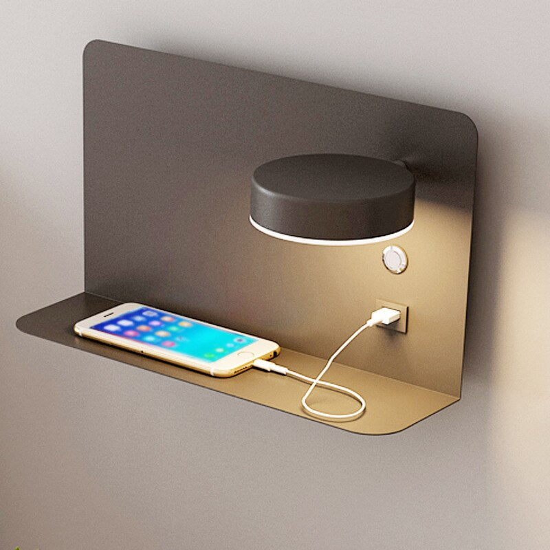 Aplique de pared con estante y puerto USB