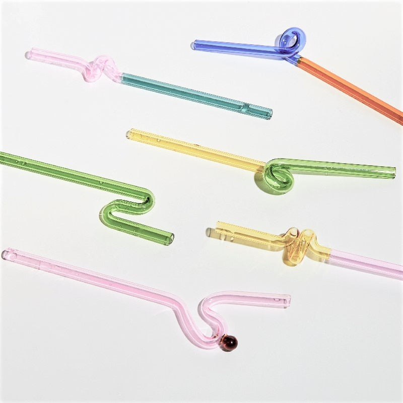 Pajitas de vidrio reutilizables con diseño retorcido