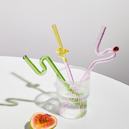 Pajitas de vidrio reutilizables con diseño retorcido