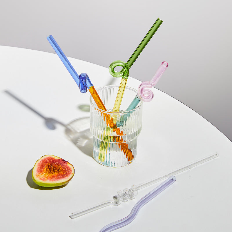 Pajitas de vidrio reutilizables con diseño retorcido