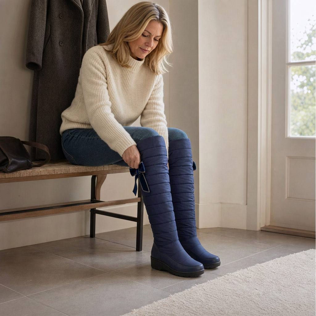 Hohe Winterstiefel mit Steppdesign und warmem Plüschfutter