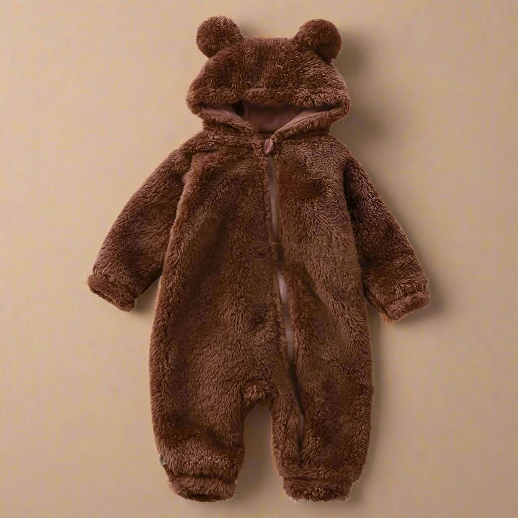 Mono de forro polar para bebé con capucha de oso
