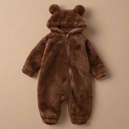 Mono de forro polar para bebé con capucha de oso