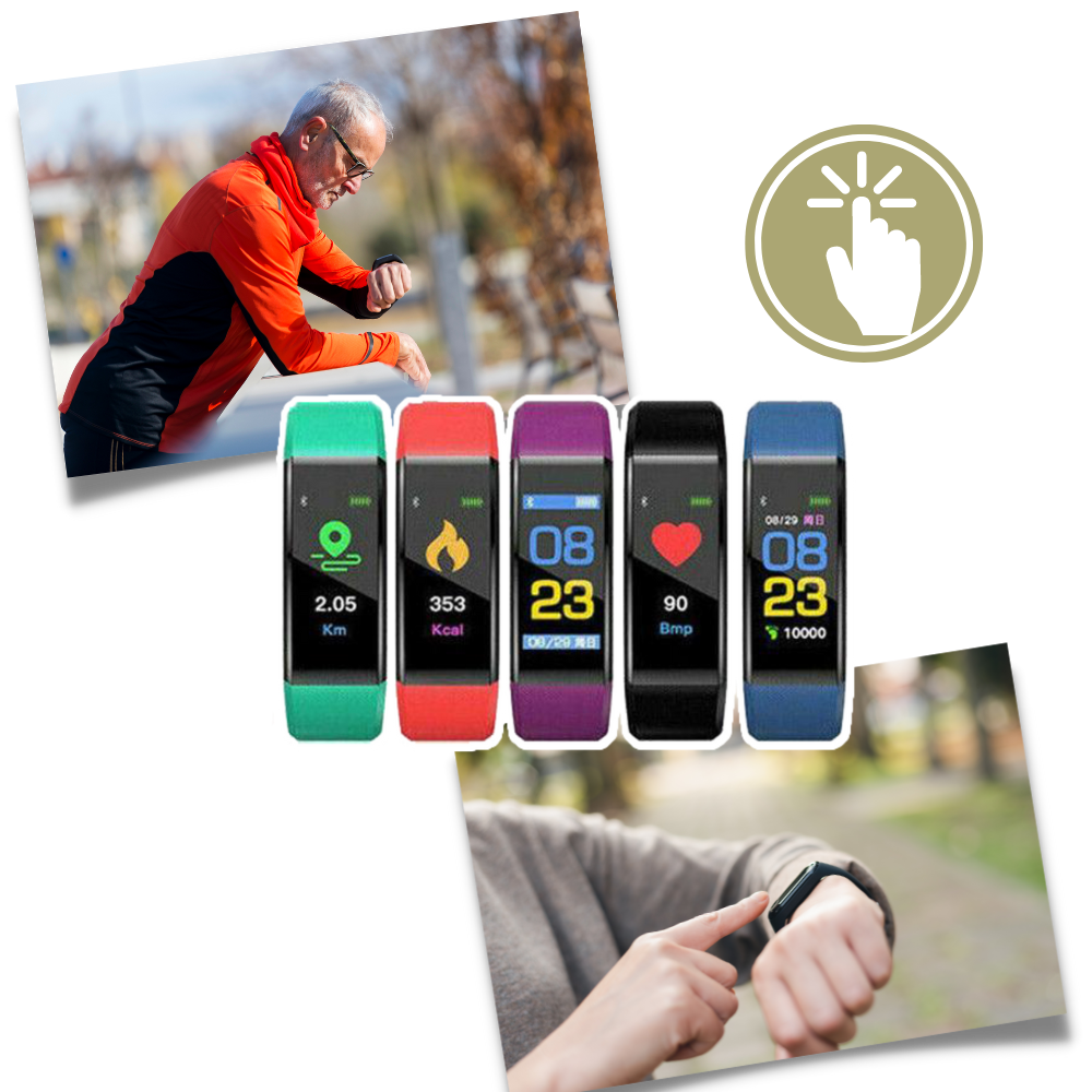 Pulsera inteligente fitness con medición de frecuencia cardíaca, presión arterial, pasos y monitorización del sueño
