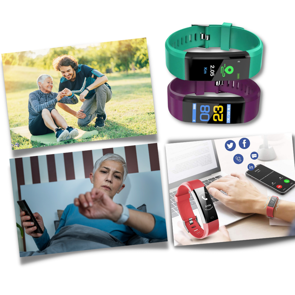 Pulsera inteligente fitness con medición de frecuencia cardíaca, presión arterial, pasos y monitorización del sueño