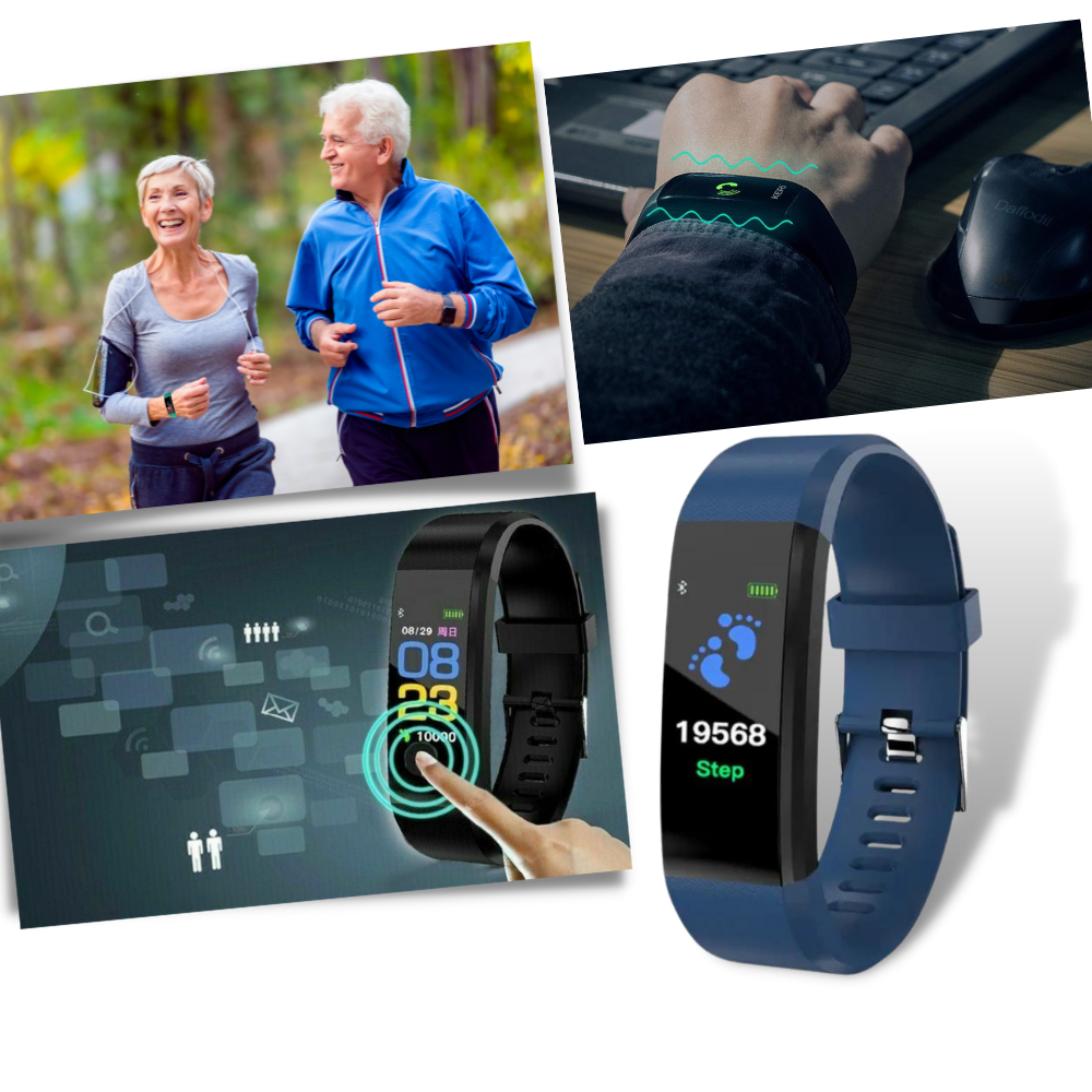 Pulsera inteligente fitness con medición de frecuencia cardíaca, presión arterial, pasos y monitorización del sueño