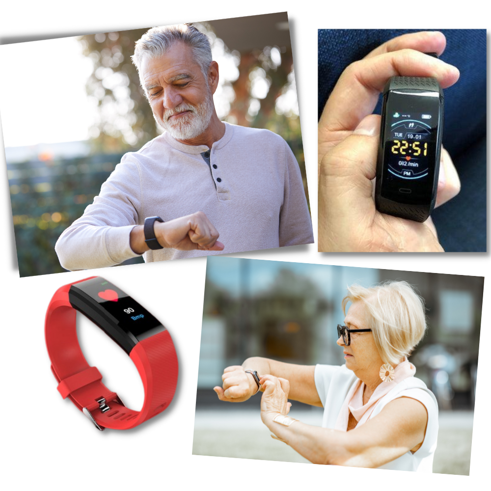 Pulsera inteligente fitness con medición de frecuencia cardíaca, presión arterial, pasos y monitorización del sueño