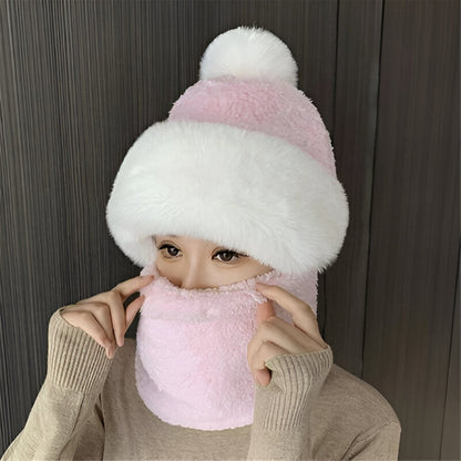 Gorro de invierno para mujer con pompón y bufanda tubular