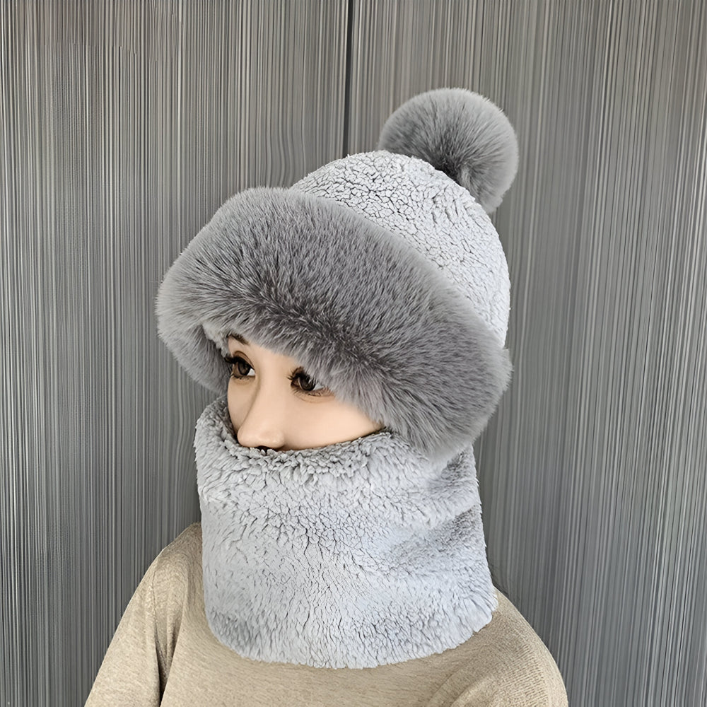 Gorro de invierno para mujer con pompón y bufanda tubular