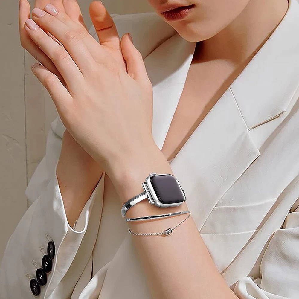Slim Link Band: lujosa pulsera de acero inoxidable para el Apple Watch de mujer.