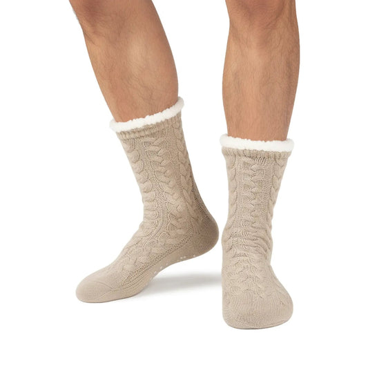 Calcetines de felpa con diseño de trenzas y suela antideslizante