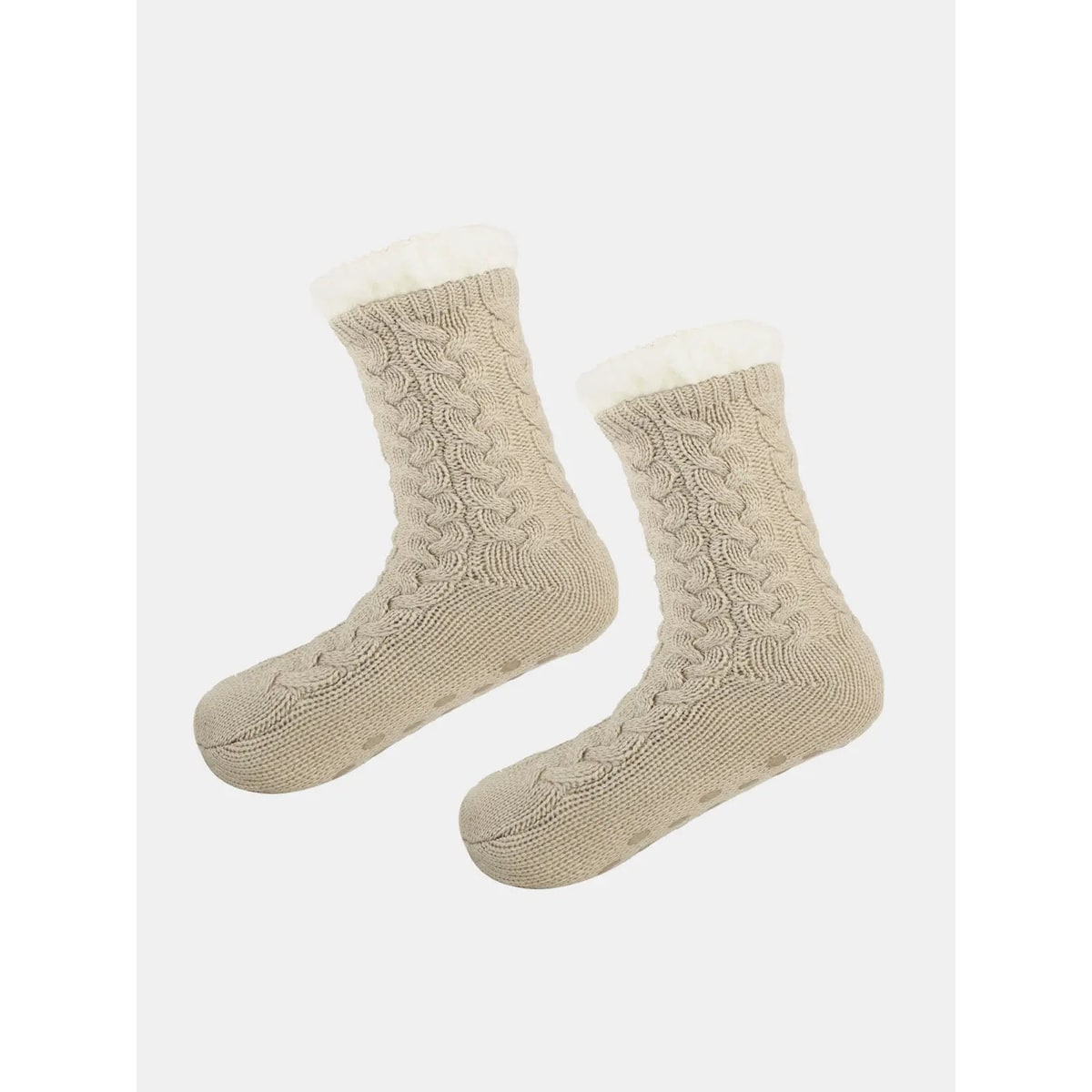 Kuschelsocken mit Zopfmuster und rutschhemmender Sohle