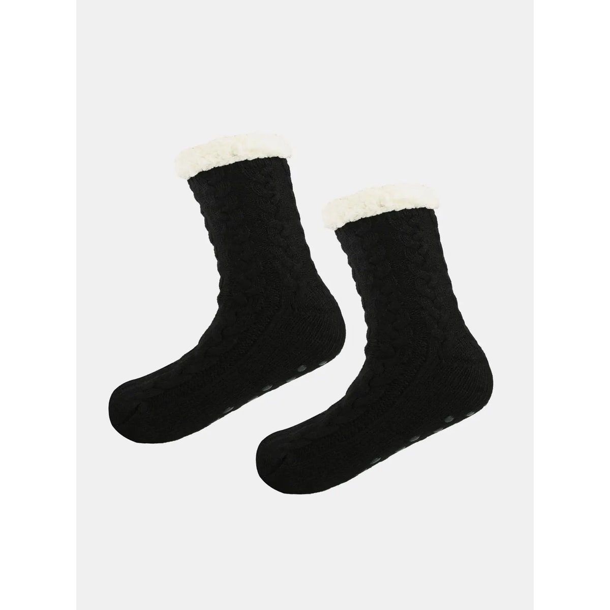Kuschelsocken mit Zopfmuster und rutschhemmender Sohle