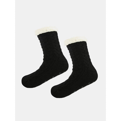 Kuschelsocken mit Zopfmuster und rutschhemmender Sohle