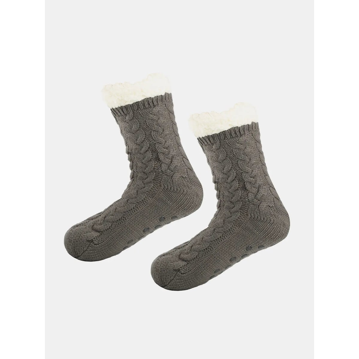 Kuschelsocken mit Zopfmuster und rutschhemmender Sohle